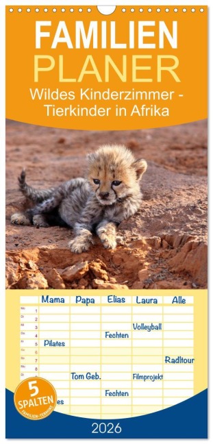 Familienplaner 2026 - Wildes Kinderzimmer - Tierkinder in Afrika mit 5 Spalten (Wandkalender, 21 x 45 cm) CALVENDO - Michael Herzog