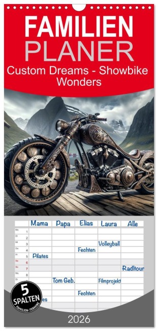 Familienplaner 2026 - Custom Dreams - Showbike Wonders mit 5 Spalten (Wandkalender, 21 x 45 cm) CALVENDO - Marco Warstat