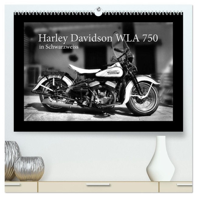 Harley Davidson WLA 750 in Schwarzweiss (hochwertiger Premium Wandkalender 2026 DIN A2 quer), Kunstdruck in Hochglanz - Ingo Laue