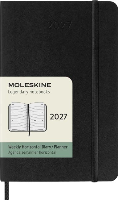Moleskine 12 Monate Wochen Notizkalender 2027, Pocket/A6, 1 Wo = 2 Seiten, linierte Seiten, Weicher Einband, Schwarz - 