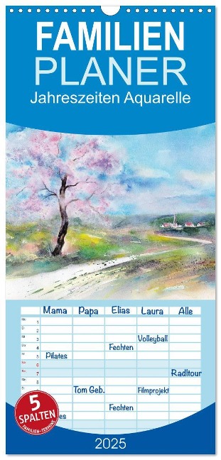 Familienplaner 2025 - Jahreszeiten Aquarelle mit 5 Spalten (Wandkalender, 21 x 45 cm) CALVENDO - Jitka Krause