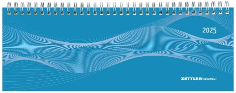 Tisch-Querkalender PP-Cover blau 2025 - Büro-Planer 29,7x10,5 cm - Tisch-Kalender - 1 Woche 2 Seiten - Ringbindung - Zettler - 