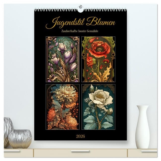 Jugendstil Blumen (hochwertiger Premium Wandkalender 2026 DIN A2 hoch), Kunstdruck in Hochglanz - Sabine Löwer
