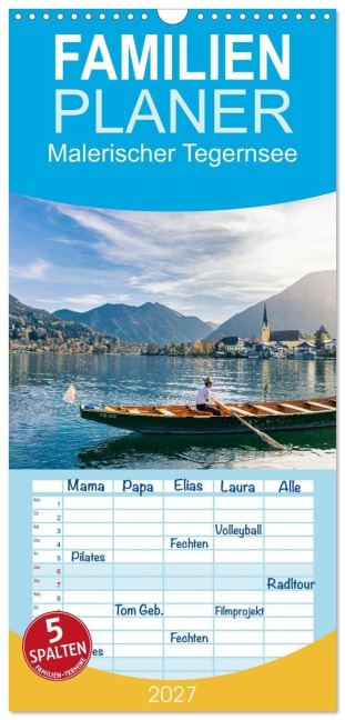 Familienplaner 2027 - Malerischer Tegernsee mit 5 Spalten (Wandkalender, 21 x 45 cm) CALVENDO - Tom-Pic-Art