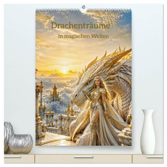Drachenträume in magischen Welten (hochwertiger Premium Wandkalender 2027 DIN A2 hoch), Kunstdruck in Hochglanz - Juehust