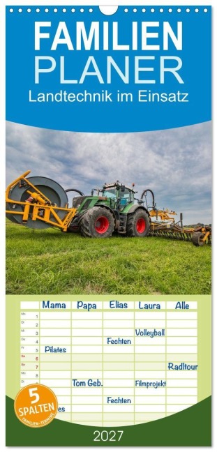 Familienplaner 2027 - Landtechnik im Einsatz mit 5 Spalten (Wandkalender, 21 x 45 cm) CALVENDO - Fotografie Mark S.