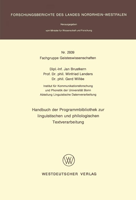 Handbuch der Programmbibliothek zur linguistischen und philologischen Textverarbeitung - Jan Brustkern