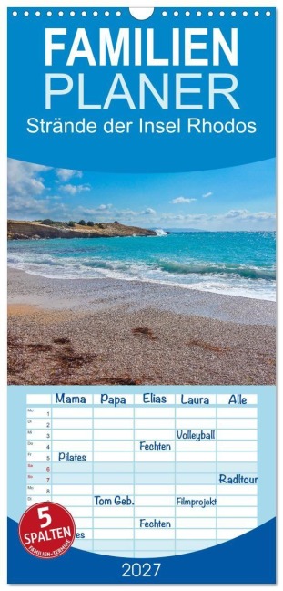 Familienplaner 2027 - Strände der Insel Rhodos mit 5 Spalten (Wandkalender, 21 x 45 cm) CALVENDO - Stefan O. Schüller und Elke Schüller
