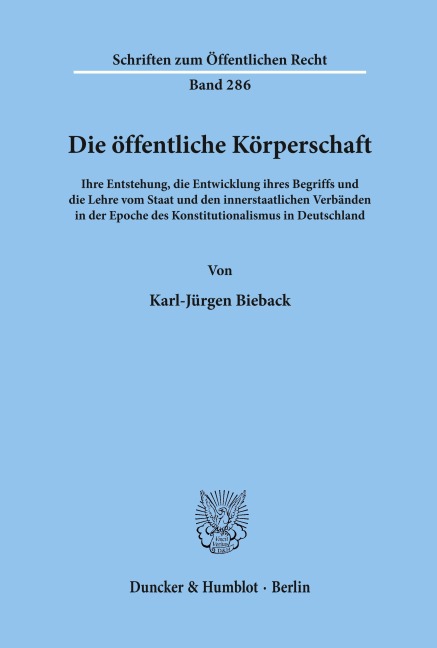 Die öffentliche Körperschaft. - Karl-Jürgen Bieback