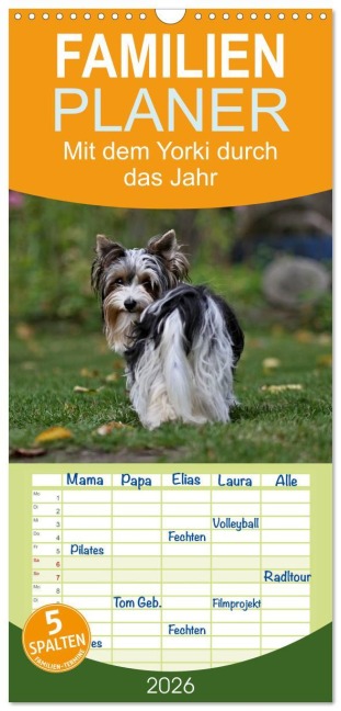 Familienplaner 2026 - Mit dem Yorki durch das Jahr mit 5 Spalten (Wandkalender, 21 x 45 cm) CALVENDO - Friedhelm Bauer