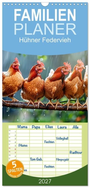 Familienplaner 2027 - Hühner Federvieh mit 5 Spalten (Wandkalender, 21 x 45 cm) CALVENDO - Peter Roder