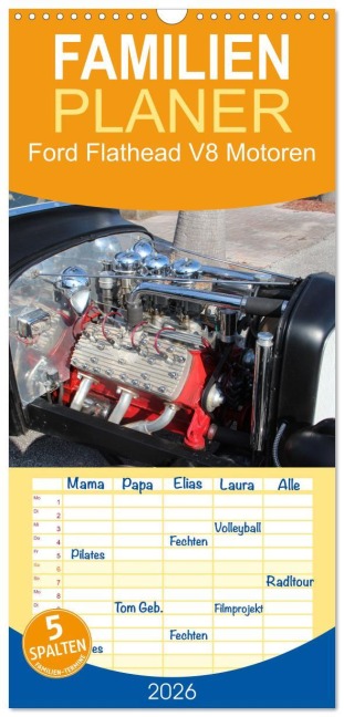 Familienplaner 2026 - Ford Flathead V8 Motoren mit 5 Spalten (Wandkalender, 21 x 45 cm) CALVENDO - Brühl Winkler (Miwi)