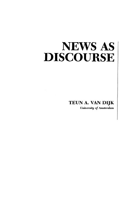News As Discourse - Teun A. Van Dijk