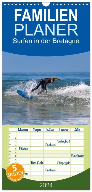 Familienplaner 2024 - Surfen in der Bretagne mit 5 Spalten (Wandkalender, 21 x 45 cm) CALVENDO - Manuela Falke