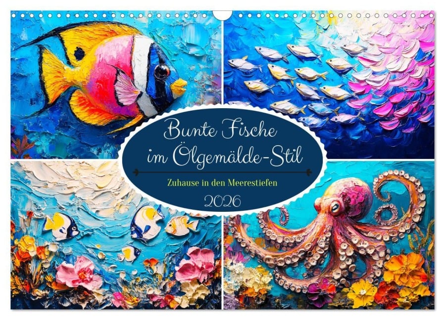Bunte Fische im Ölgemälde-Stil. Zuhause in den Meerestiefen (Wandkalender 2026 DIN A3 quer), CALVENDO Monatskalender - Rose Hurley