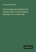 Cover-Bild zum Titel 'Das Reichsgesetz betreffend die Gesellschaften mit beschränkter Haftung vom 20. April 1892' von 'Theodor Hergenhahn'