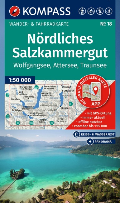 KOMPASS Wanderkarte 18 Nördliches Salzkammergut, Wolfgangsee, Attersee, Traunsee 1:50.000 - 