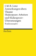 Anmerkungen übers Theater. Shakespeare-Arbeiten und Shakespeare-Übersetzungen - Jakob Michael Reinhold Lenz