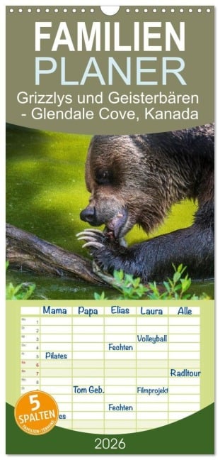 Familienplaner 2026 - Grizzlys und Geisterbären - Glendale Cove, Kanada mit 5 Spalten (Wandkalender, 21 x 45 cm) CALVENDO - Thomas Zeidler