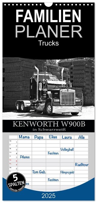 Familienplaner 2025 - KENWORTH W900B - in Schwarzweiß mit 5 Spalten (Wandkalender, 21 x 45 cm) CALVENDO - Ingo Laue