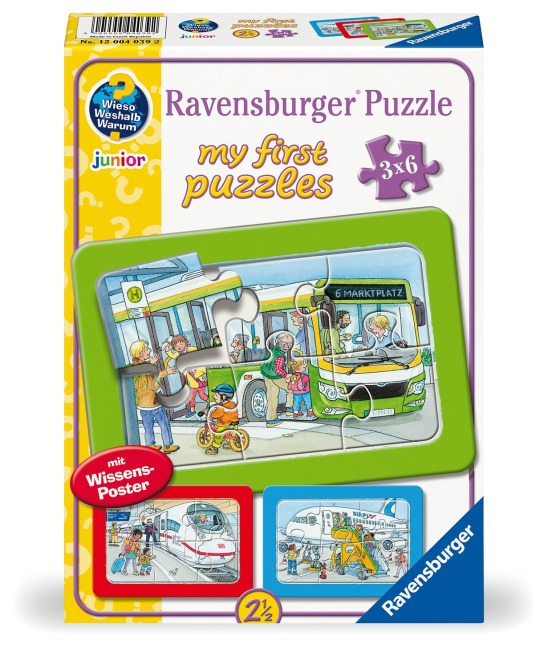 Kinderpuzzle 3x6 Teile - Wieso? Weshalb? Warum? Unterwegs mit Bus, Bahn und Flugzeug - 