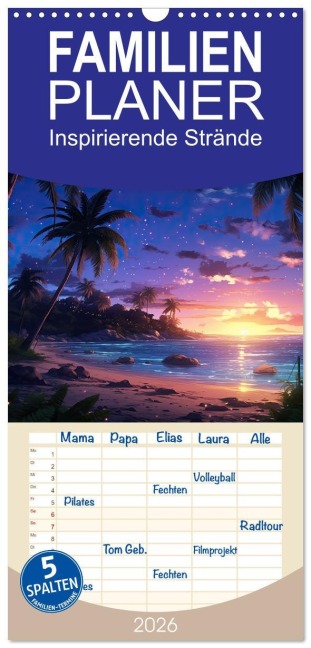 Familienplaner 2026 - Inspirierende Strände mit 5 Spalten (Wandkalender, 21 x 45 cm) CALVENDO - KalliDesignShop KalliDesignShop
