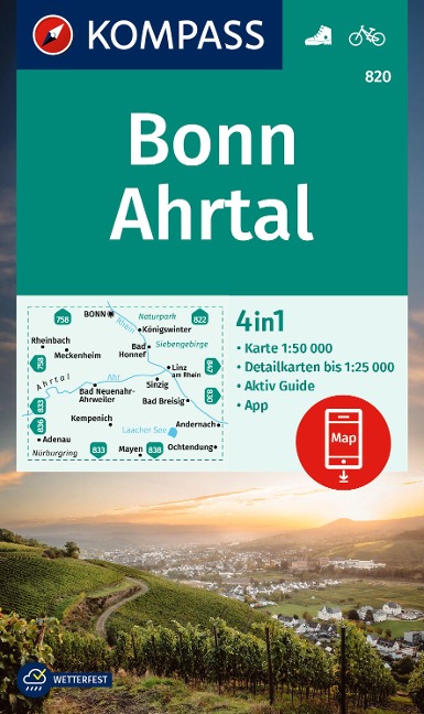 KOMPASS Wanderkarte 820 Bonn, Ahrtal 1:50.000 - 