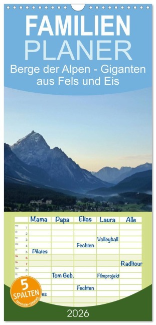 Familienplaner 2026 - Berge der Alpen - Giganten aus Fels und Eis mit 5 Spalten (Wandkalender, 21 x 45 cm) CALVENDO - Markus Peceny