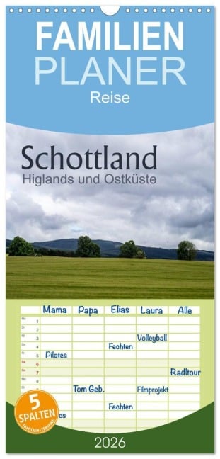 Familienplaner 2026 - Schottland Highlands und Ostküste mit 5 Spalten (Wandkalender, 21 x 45 cm) CALVENDO - Christiane Calmbacher