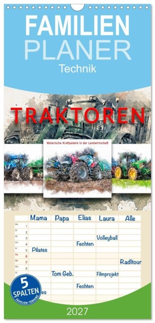 Familienplaner 2027 - Traktoren - malerische Kraftpakete in der Landwirtschaft mit 5 Spalten (Wandkalender, 21 x 45 cm) CALVENDO - Peter Roder