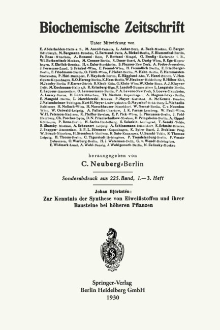 Zur Kenntnis der Synthese von Eiweißstoffen und ihrer Bausteine bei höheren Pflanzen - Johan Björkstén
