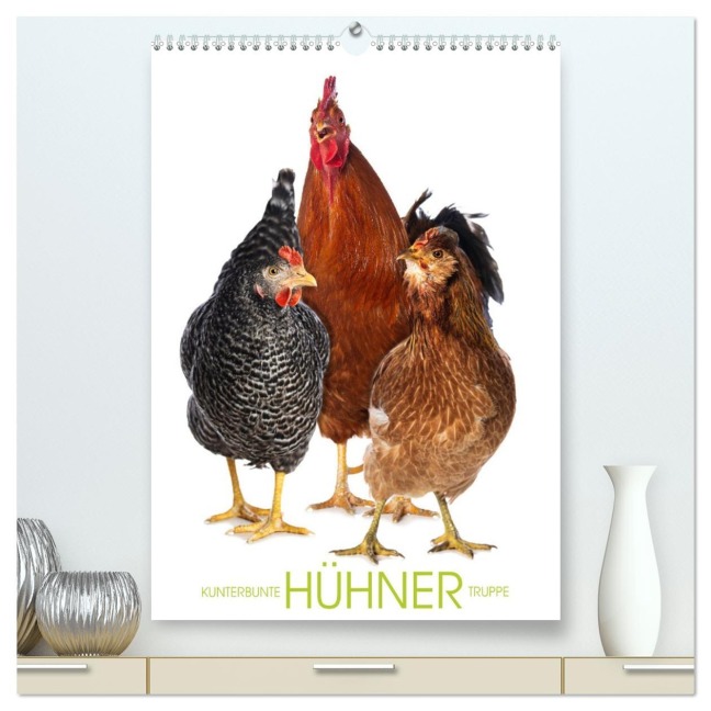 Kunterbunte Hühner Truppe (hochwertiger Premium Wandkalender 2026 DIN A2 hoch), Kunstdruck in Hochglanz - Judith Kiener - DoraZett
