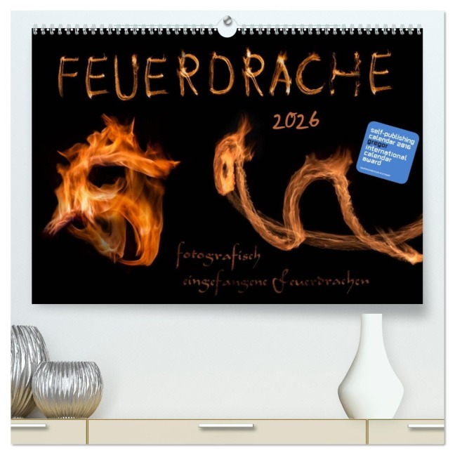 Feuerdrache (hochwertiger Premium Wandkalender 2026 DIN A2 quer), Kunstdruck in Hochglanz - Feuerdrache Feuerdrache