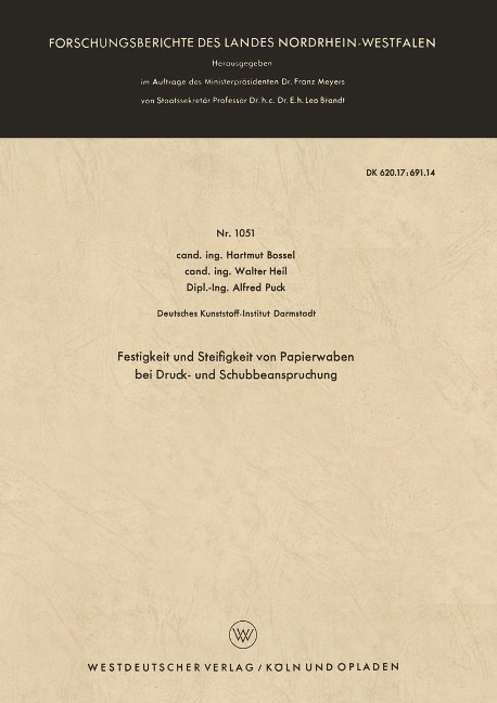 Festigkeit und Steifigkeit von Papierwaben bei Druck- und Schubbeanspruchung - Hartmut Bossel
