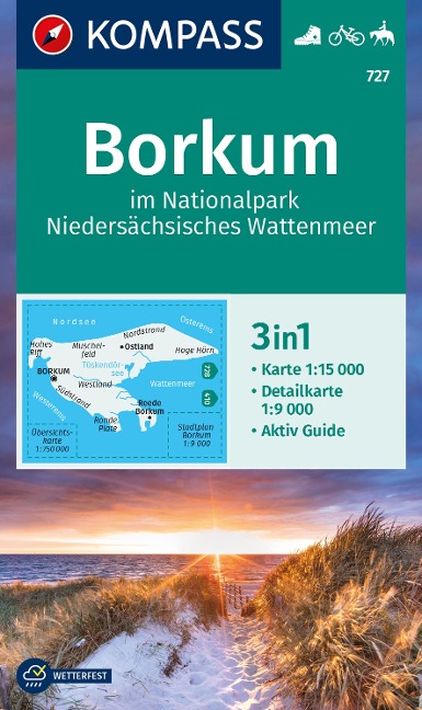 KOMPASS Wanderkarte 727 Borkum im Nationalpark Niedersächsisches Wattenmeer 1:15.000 - 