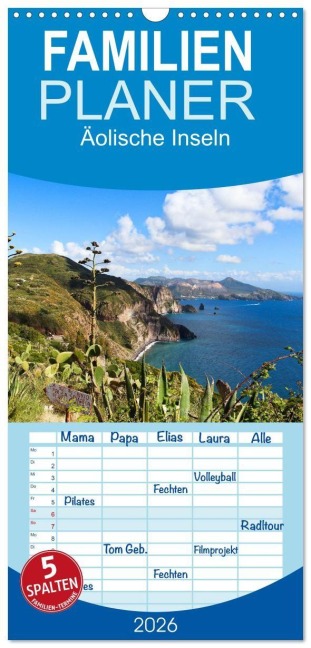 Familienplaner 2026 - Äolische Inseln mit 5 Spalten (Wandkalender, 21 x 45 cm) CALVENDO - JoBe Foto-Team