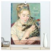 Beste Freunde Hund - Katze - Vogel - Mensch Kunstkalender (hochwertiger Premium Wandkalender 2026 DIN A2 hoch), Kunstdruck in Hochglanz - Timearts Kunstkalender