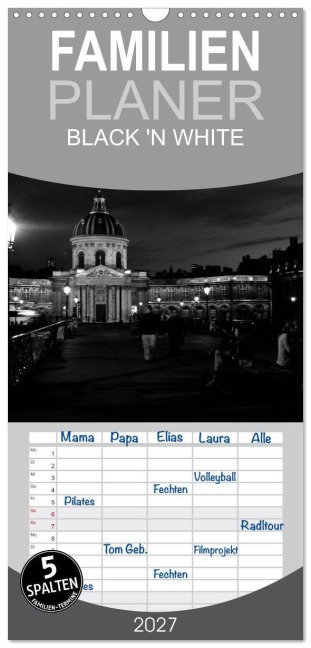 Familienplaner 2027 - BLACK 'N WHITE mit 5 Spalten (Wandkalender, 21 x 45 cm) CALVENDO - Marie Schrader