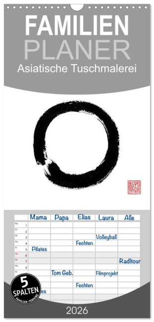 Familienplaner 2026 - Asiatische Tuschmalerei mit 5 Spalten (Wandkalender, 21 x 45 cm) CALVENDO - Jitka Krause