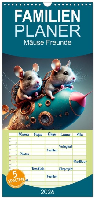 Familienplaner 2026 - Mäuse Freunde mit 5 Spalten (Wandkalender, 21 x 45 cm) CALVENDO - Peter Roder