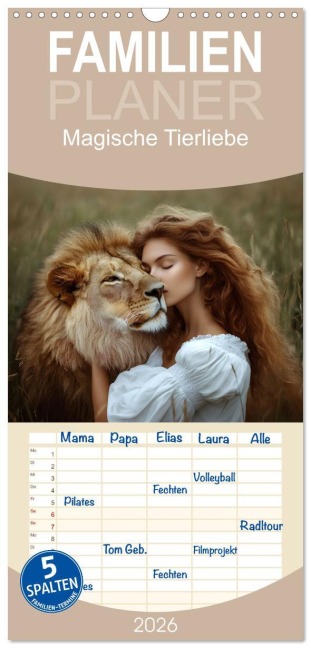 Familienplaner 2026 - Magische Tierliebe mit 5 Spalten (Wandkalender, 21 x 45 cm) CALVENDO - Daniela Bertschi