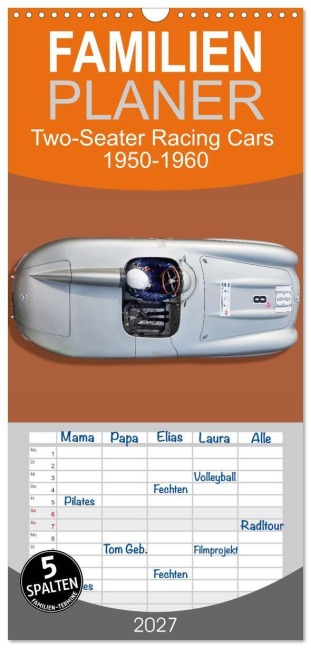 Familienplaner 2027 - Two-Seater Racing Cars 1950-1960 mit 5 Spalten (Wandkalender, 21 x 45 cm) CALVENDO - Bernhard Schmerl