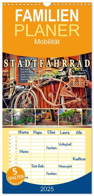 Familienplaner 2025 - Stadtfahrrad mit 5 Spalten (Wandkalender, 21 x 45 cm) CALVENDO - Peter Roder