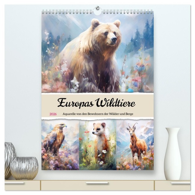 Europas Wildtiere. Aquarelle von den Bewohnern der Wälder und Berge (hochwertiger Premium Wandkalender 2026 DIN A2 hoch), Kunstdruck in Hochglanz - Rose Hurley