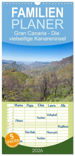 Familienplaner 2026 - Gran Canaria - Die vielseitige Kanareninsel mit 5 Spalten (Wandkalender, 21 x 45 cm) CALVENDO - Sell Pixs:Sell
