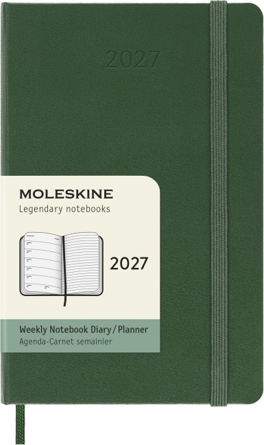 Moleskine 12 Monate Wochen Notizkalender 2027, Pocket/A6, 1 Wo = 1 Seite, rechts linierte Seite, Fester Einband, Myrtengrün - 