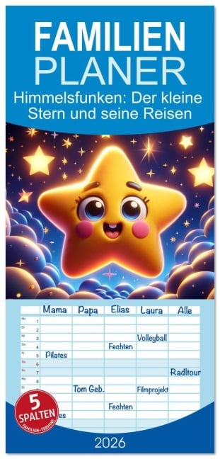 Familienplaner 2026 - Himmelsfunken: Der kleine Stern und seine Reisen mit 5 Spalten (Wandkalender, 21 x 45 cm) CALVENDO - Artefacti Artefacti