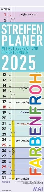 Streifenplaner Farbenfroh 2025 - Streifen-Kalender 11,3x49x5 cm - Küchenkalender - Wandplaner - Alpha Edition - 