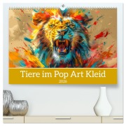 Cover-Bild zum Titel 'Tiere im Pop Art Kleid (hochwertiger Premium Wandkalender 2026 DIN A2 quer), Kunstdruck in Hochglanz' von 'Liselotte Brunner-Klaus'