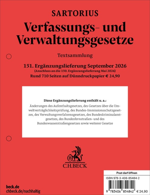 Verfassungs- und Verwaltungsgesetze 151. Ergänzungslieferung - 